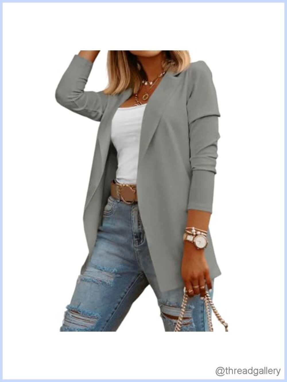 Women's Long Sleeve Knit Blazer Open Front Work Office Business Casual